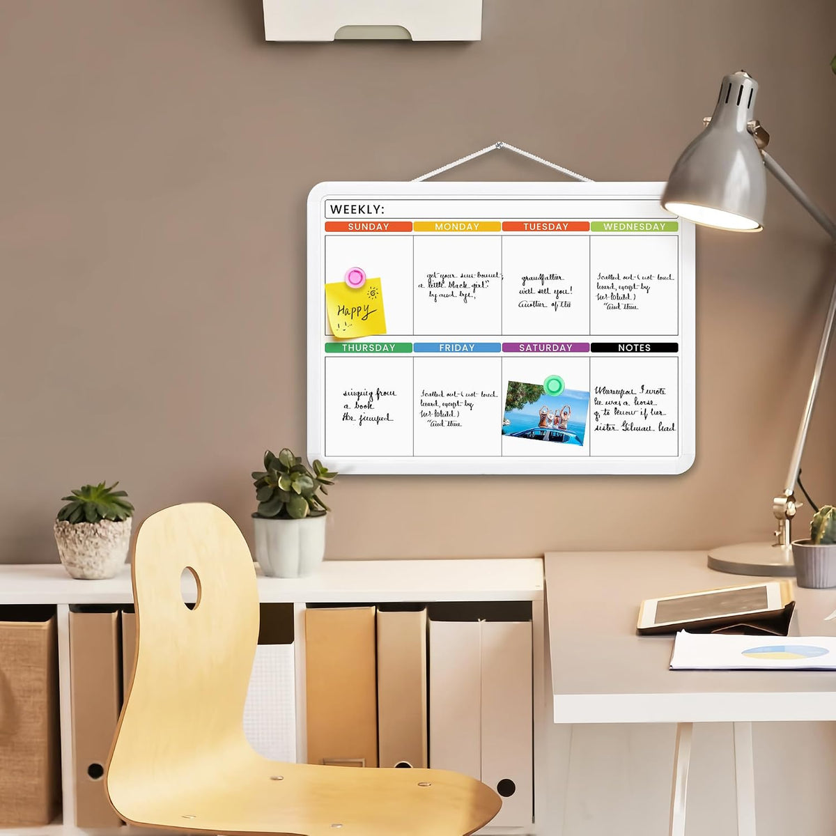 Weekly Whiteboard Calendar for Wall, Small 11" x 17" Planning Board with Plastic Frame, Hanging Dry Erase Calendar for Kitchen Planner, Home, Office