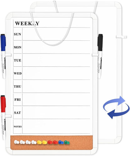Weekly Whiteboard Calendar for Wall, Small 11" x 17" Planning Board with Plastic Frame, Hanging Dry Erase Calendar for Kitchen Planner, Home, Office
