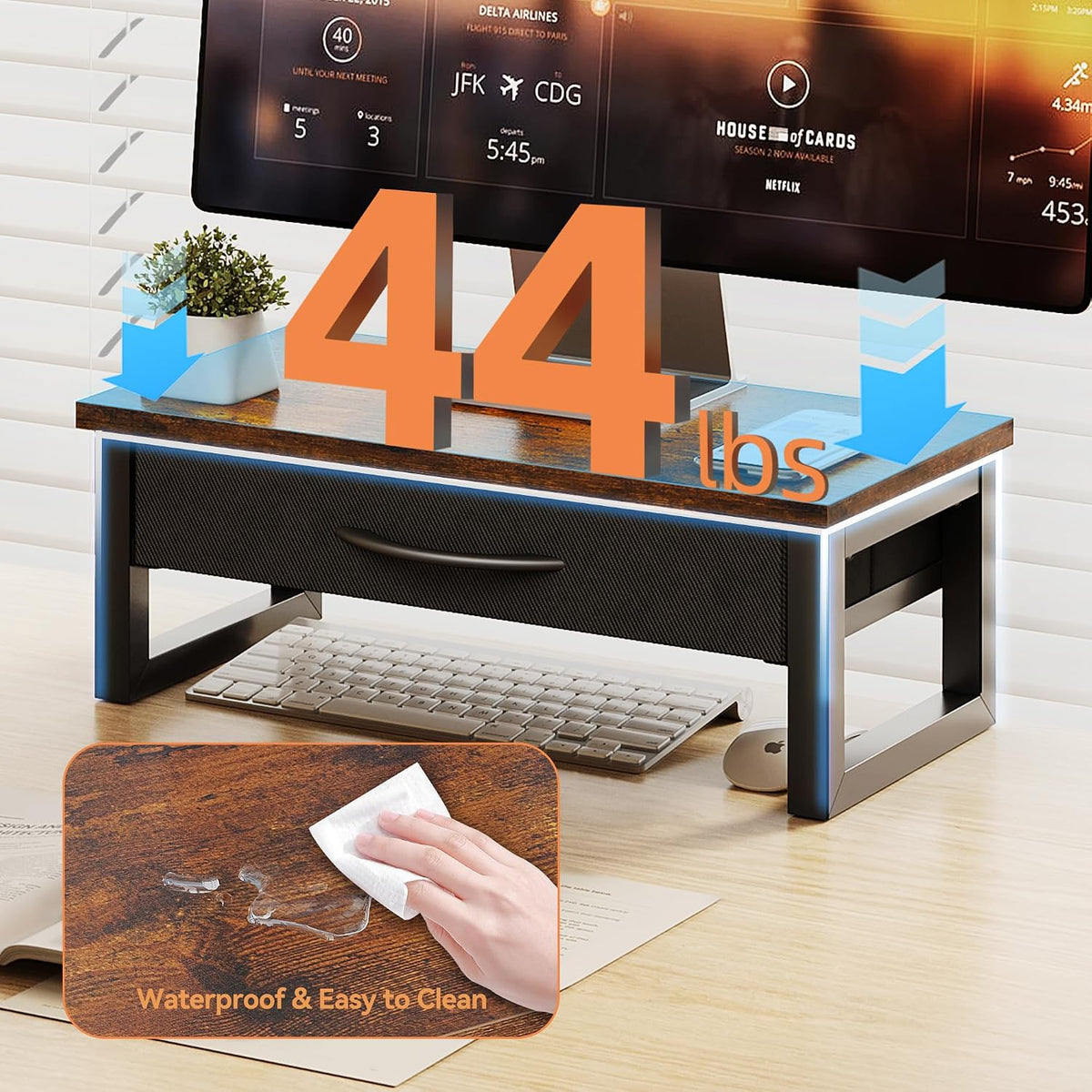 Computer Monitor Stand Riser with Drawer, 2-Tier Desk Accessories & Workspace Organizers, Laptop Stand for Desk with Storage, Office Organization, Wood