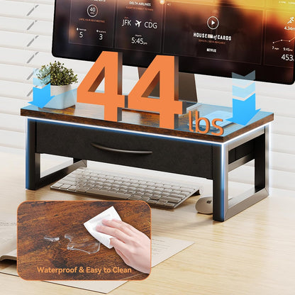 Computer Monitor Stand Riser with Drawer, 2-Tier Desk Accessories & Workspace Organizers, Laptop Stand for Desk with Storage, Office Organization, Wood