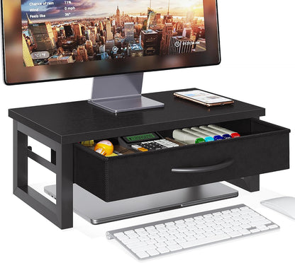 Computer Monitor Stand Riser with Drawer, 2-Tier Desk Accessories & Workspace Organizers, Laptop Stand for Desk with Storage, Office Organization, Wood