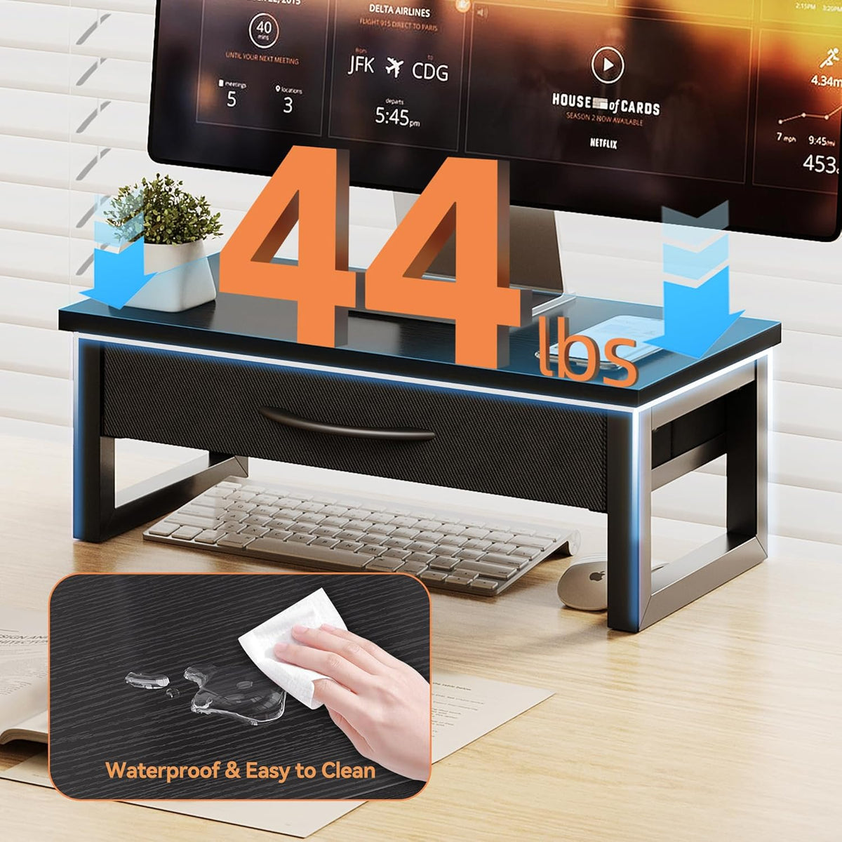 Computer Monitor Stand Riser with Drawer, 2-Tier Desk Accessories & Workspace Organizers, Laptop Stand for Desk with Storage, Office Organization, Wood