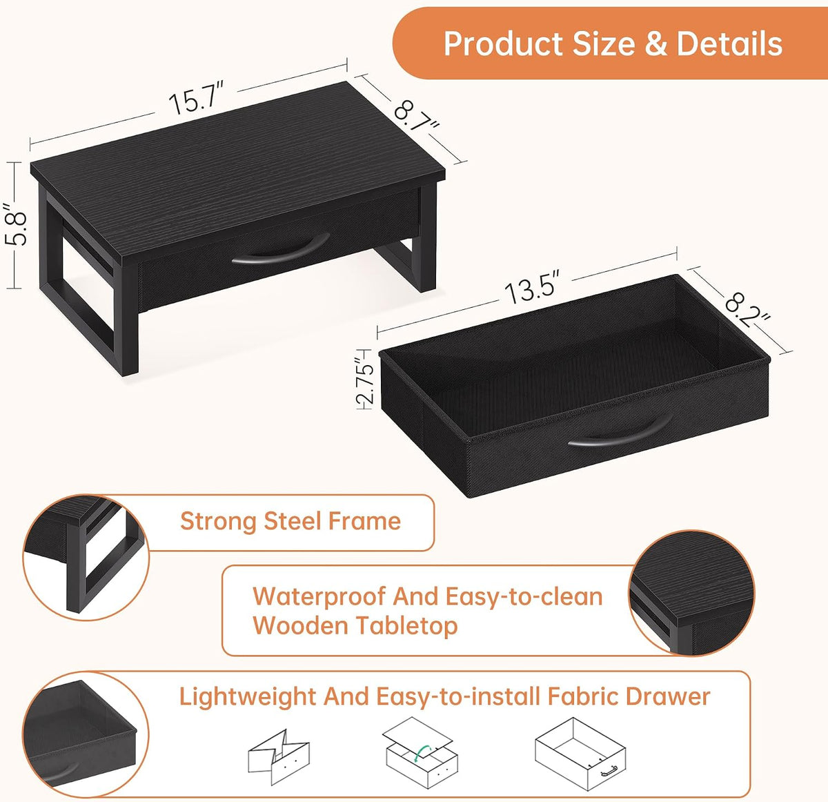 Computer Monitor Stand Riser with Drawer, 2-Tier Desk Accessories & Workspace Organizers, Laptop Stand for Desk with Storage, Office Organization, Wood