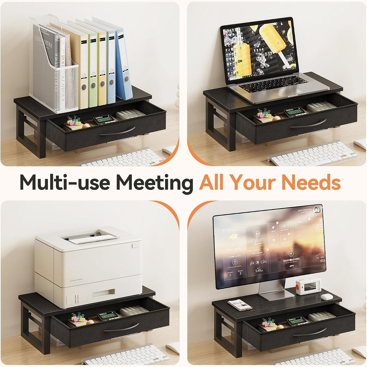 Computer Monitor Stand Riser with Drawer, 2-Tier Desk Accessories & Workspace Organizers, Laptop Stand for Desk with Storage, Office Organization, Wood