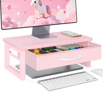 Computer Monitor Stand Riser with Drawer, 2-Tier Desk Accessories & Workspace Organizers, Laptop Stand for Desk with Storage, Office Organization, Wood