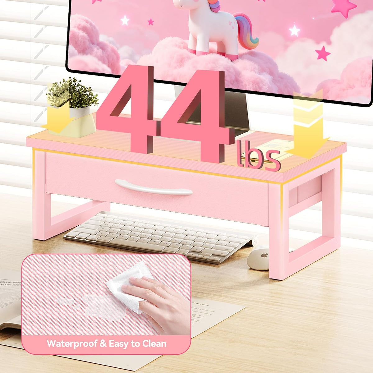 Computer Monitor Stand Riser with Drawer, 2-Tier Desk Accessories & Workspace Organizers, Laptop Stand for Desk with Storage, Office Organization, Wood
