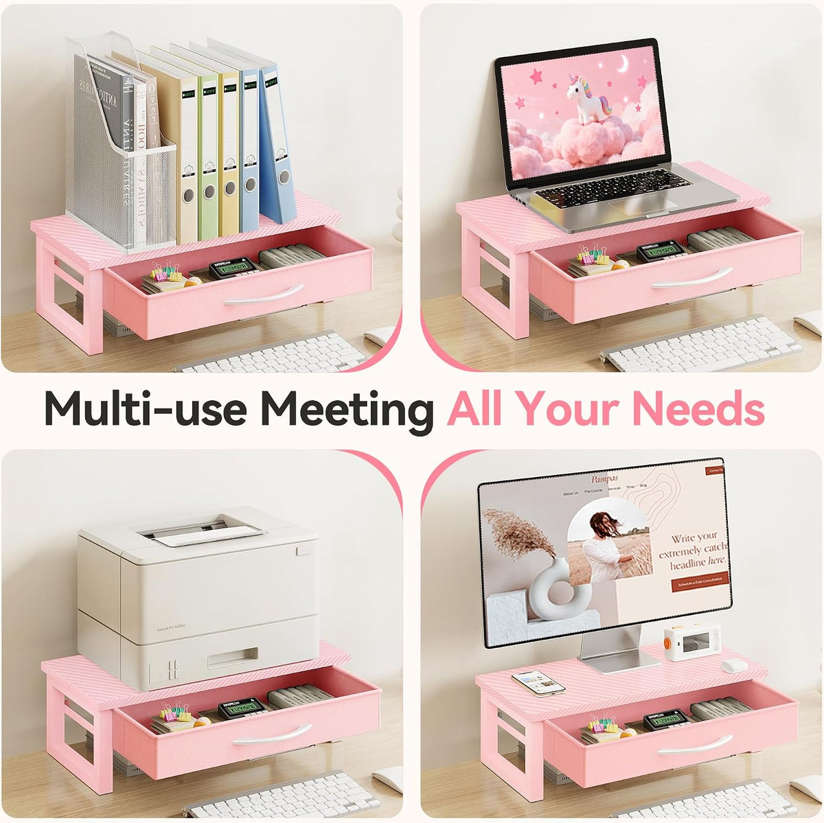 Computer Monitor Stand Riser with Drawer, 2-Tier Desk Accessories & Workspace Organizers, Laptop Stand for Desk with Storage, Office Organization, Wood