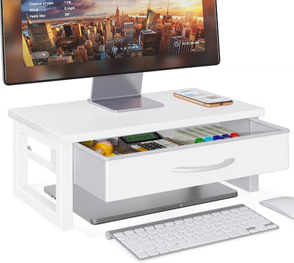 Computer Monitor Stand Riser with Drawer, 2-Tier Desk Accessories & Workspace Organizers, Laptop Stand for Desk with Storage, Office Organization, Wood