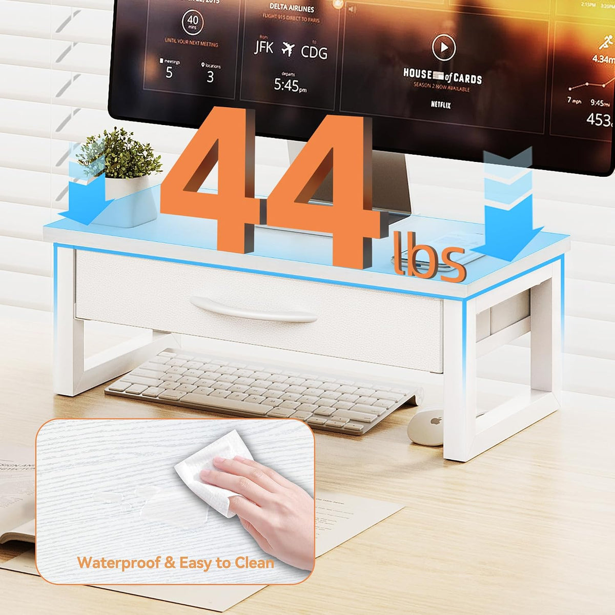 Computer Monitor Stand Riser with Drawer, 2-Tier Desk Accessories & Workspace Organizers, Laptop Stand for Desk with Storage, Office Organization, Wood