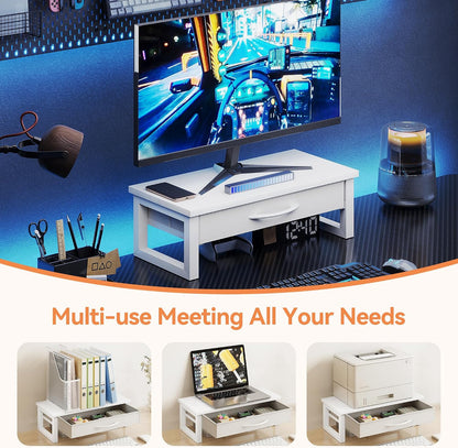 Computer Monitor Stand Riser with Drawer, 2-Tier Desk Accessories & Workspace Organizers, Laptop Stand for Desk with Storage, Office Organization, Wood
