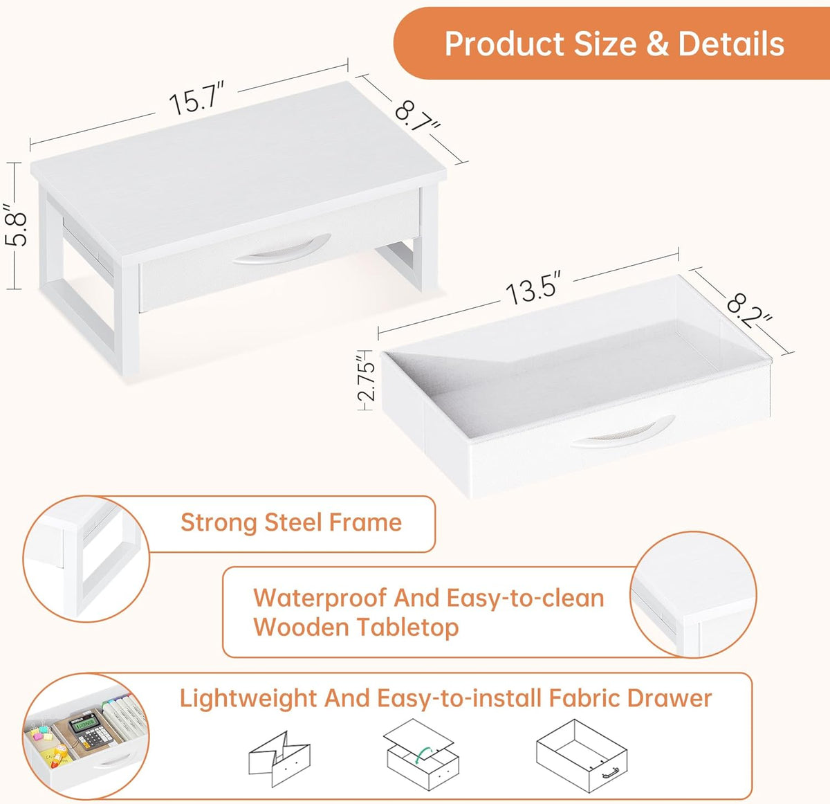 Computer Monitor Stand Riser with Drawer, 2-Tier Desk Accessories & Workspace Organizers, Laptop Stand for Desk with Storage, Office Organization, Wood