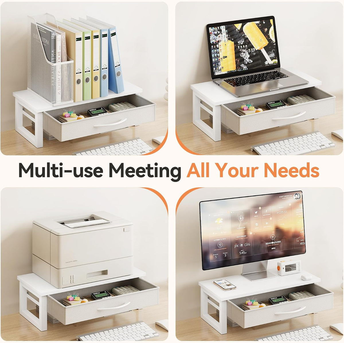 Computer Monitor Stand Riser with Drawer, 2-Tier Desk Accessories & Workspace Organizers, Laptop Stand for Desk with Storage, Office Organization, Wood