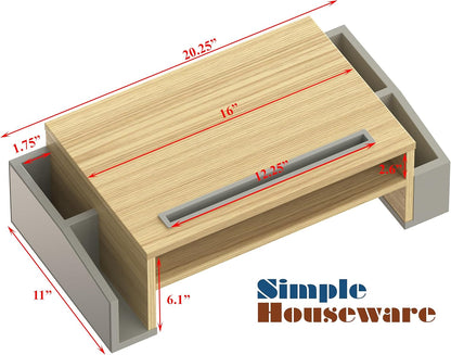 Desk Monitor Stand Riser w/ Adjustable Tray, Oak