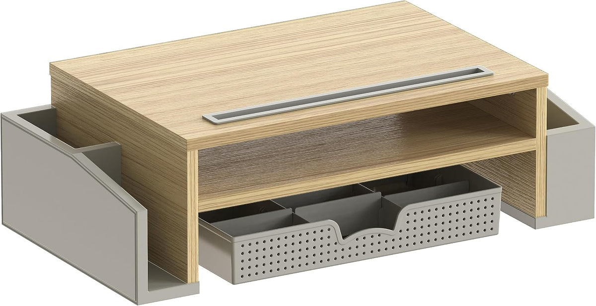 Desk Monitor Stand Riser w/ Adjustable Tray, Oak