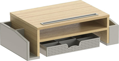 Desk Monitor Stand Riser w/ Adjustable Tray, Oak