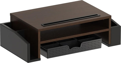 Desk Monitor Stand Riser w/ Adjustable Tray, Oak