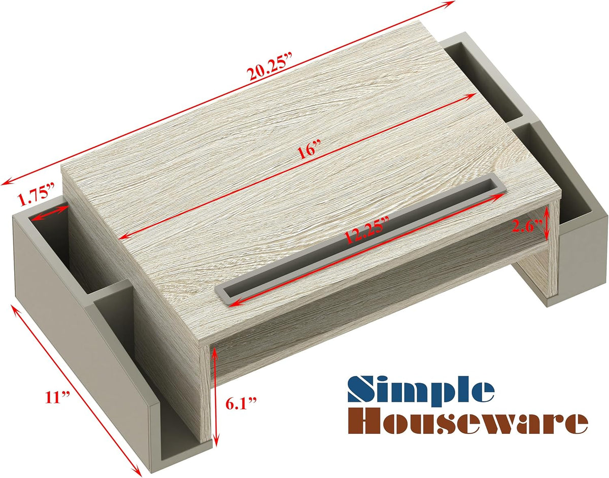 Desk Monitor Stand Riser w/ Adjustable Tray, Oak