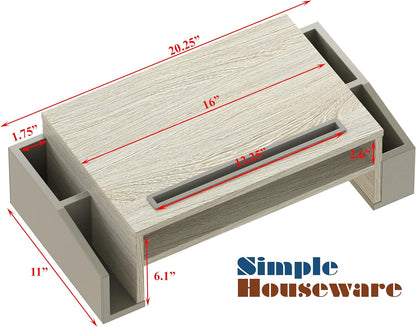Desk Monitor Stand Riser w/ Adjustable Tray, Oak