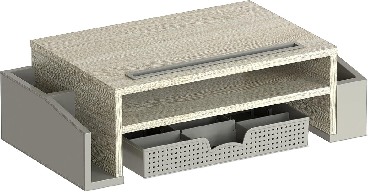 Desk Monitor Stand Riser w/ Adjustable Tray, Oak
