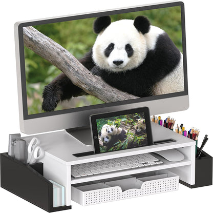 Desk Monitor Stand Riser w/ Adjustable Tray, Oak