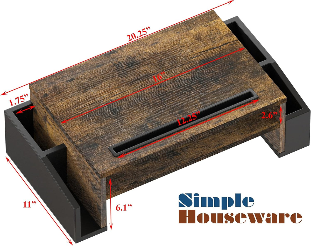 Desk Monitor Stand Riser w/ Adjustable Tray, Oak