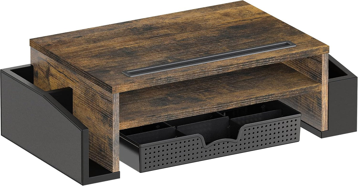 Desk Monitor Stand Riser w/ Adjustable Tray, Oak