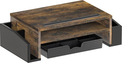 Desk Monitor Stand Riser w/ Adjustable Tray, Oak