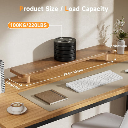 Dual Monitor Stand Riser, 39 Inch Extra Long Wooden Desktop Monitor Riser with Storage for 2 Monitors Ultra Strong Desk Shelf Organizer Riser Ergonomic for 2 Screens/Laptop/PC/TV/Printer (Walut brown, 39inches)