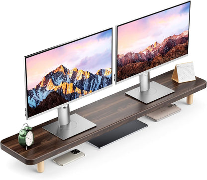 Dual Monitor Stand Riser, 39 Inch Extra Long Wooden Desktop Monitor Riser with Storage for 2 Monitors Ultra Strong Desk Shelf Organizer Riser Ergonomic for 2 Screens/Laptop/PC/TV/Printer (Walut brown, 39inches)