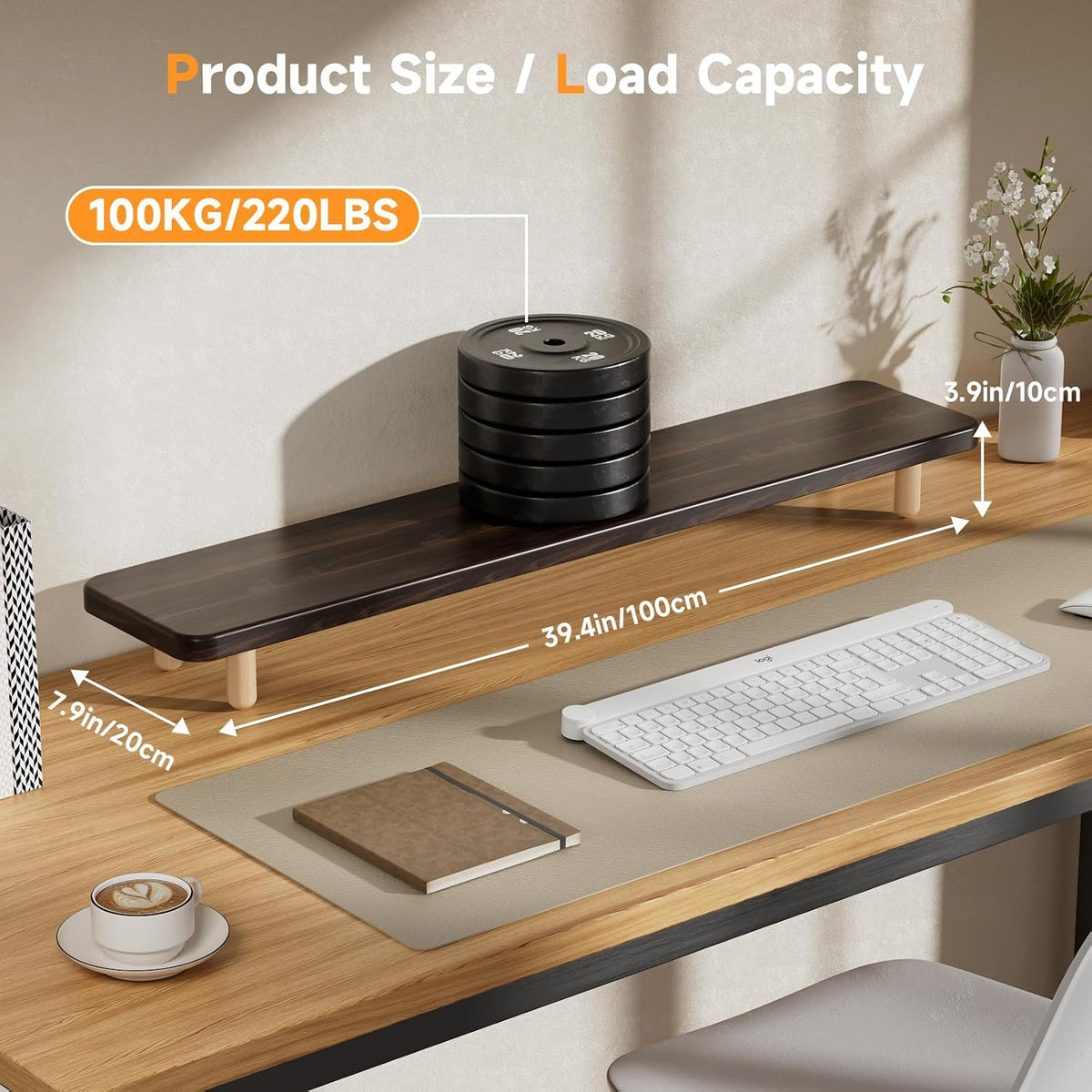 Dual Monitor Stand Riser, 39 Inch Extra Long Wooden Desktop Monitor Riser with Storage for 2 Monitors Ultra Strong Desk Shelf Organizer Riser Ergonomic for 2 Screens/Laptop/PC/TV/Printer (Walut brown, 39inches)