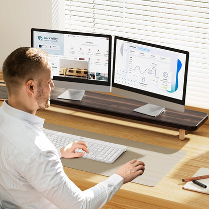 Dual Monitor Stand Riser, 39 Inch Extra Long Wooden Desktop Monitor Riser with Storage for 2 Monitors Ultra Strong Desk Shelf Organizer Riser Ergonomic for 2 Screens/Laptop/PC/TV/Printer (Walut brown, 39inches)