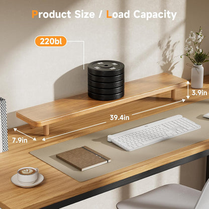 Dual Monitor Stand Riser, 39 Inch Extra Long Wooden Desktop Monitor Riser with Storage for 2 Monitors Ultra Strong Desk Shelf Organizer Riser Ergonomic for 2 Screens/Laptop/PC/TV/Printer (Walut brown, 39inches)