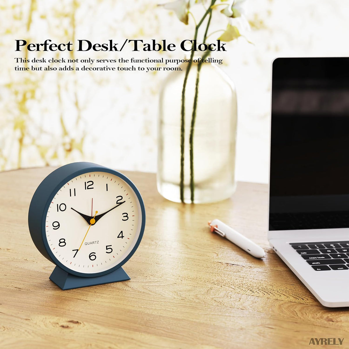 ® 4.5" Analog Alarm Clock, Small Retro Desk Clock and Table Clock