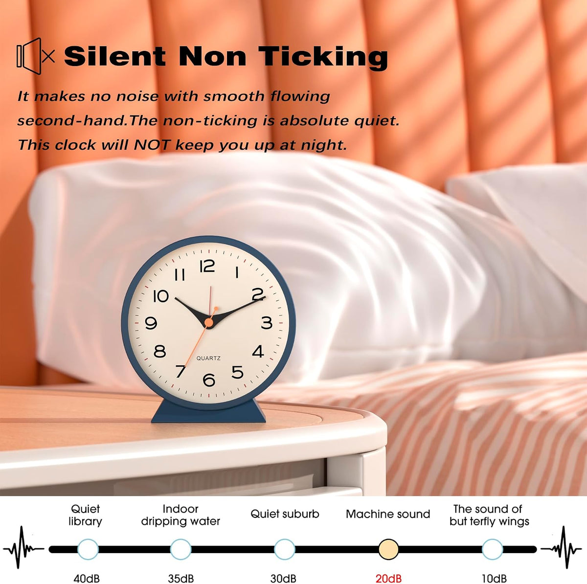 ® 4.5" Analog Alarm Clock, Small Retro Desk Clock and Table Clock