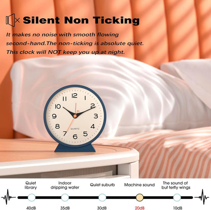 ® 4.5" Analog Alarm Clock, Small Retro Desk Clock and Table Clock