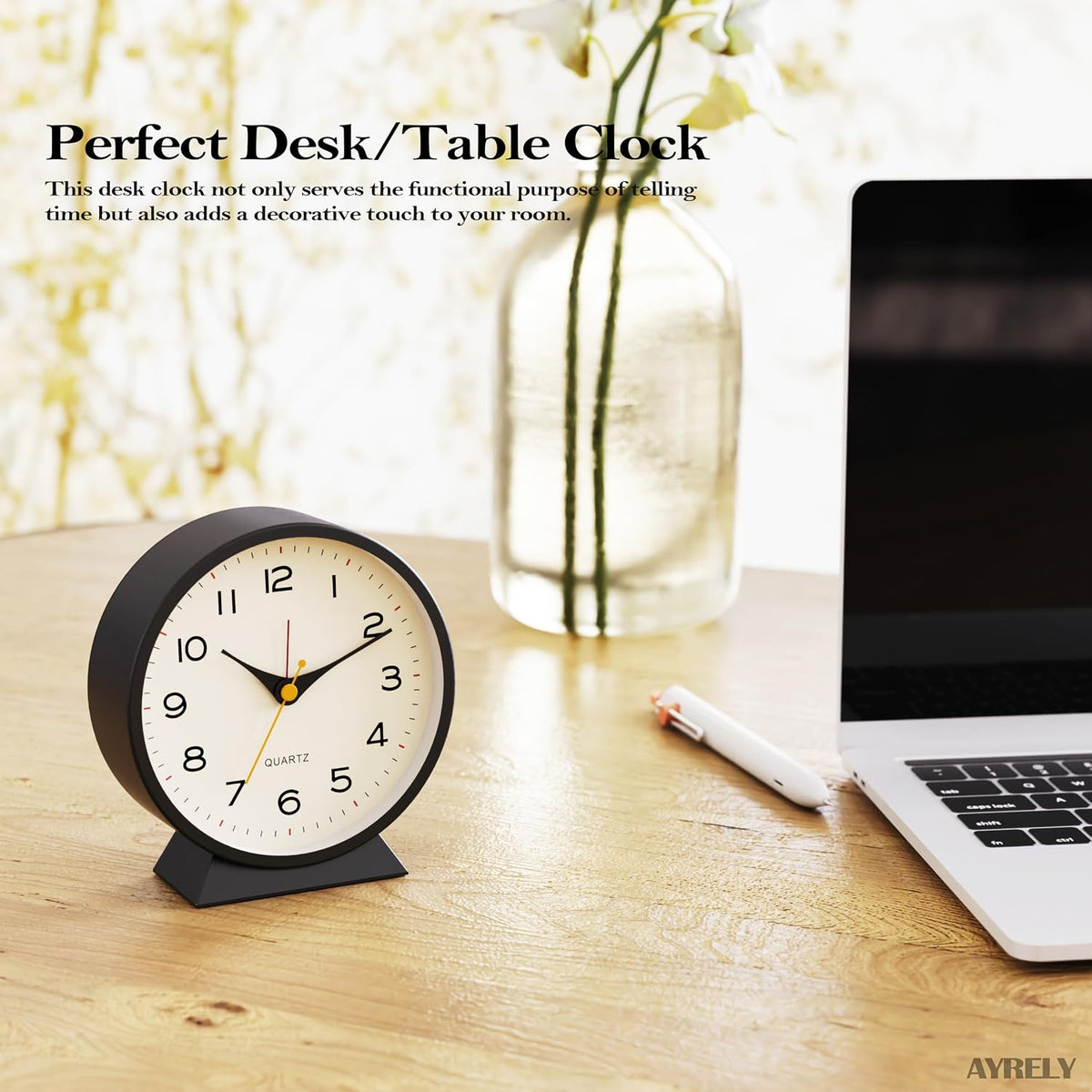 ® 4.5" Analog Alarm Clock, Small Retro Desk Clock and Table Clock