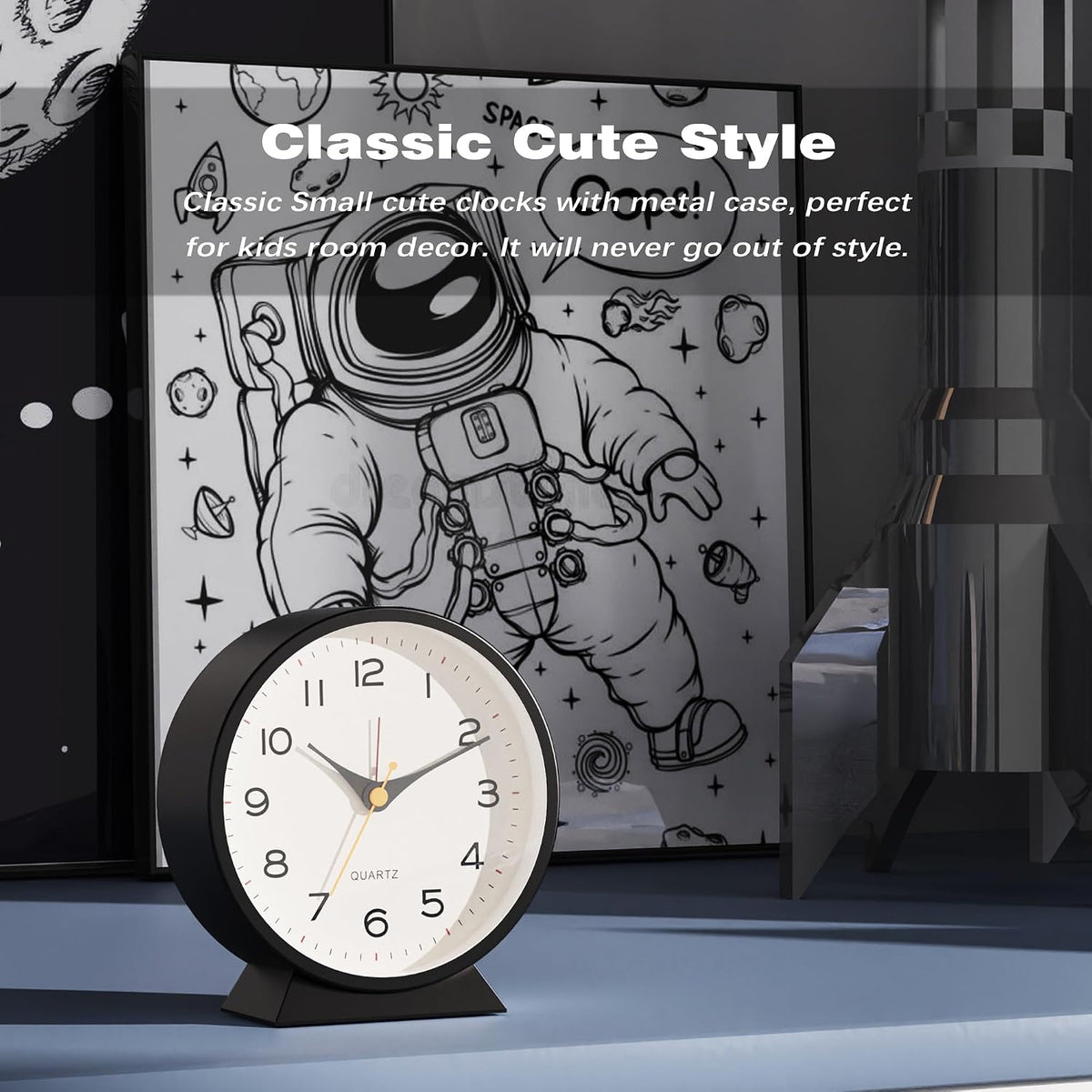 ® 4.5" Analog Alarm Clock, Small Retro Desk Clock and Table Clock