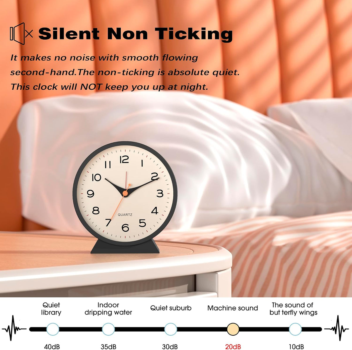 ® 4.5" Analog Alarm Clock, Small Retro Desk Clock and Table Clock