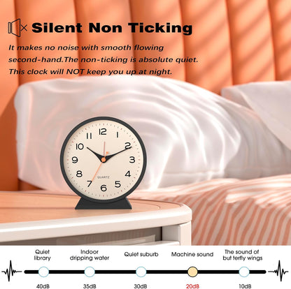 ® 4.5" Analog Alarm Clock, Small Retro Desk Clock and Table Clock