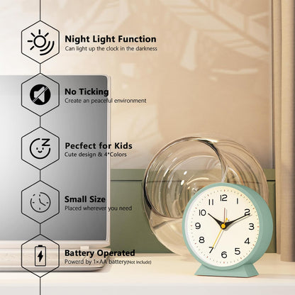 ® 4.5" Analog Alarm Clock, Small Retro Desk Clock and Table Clock