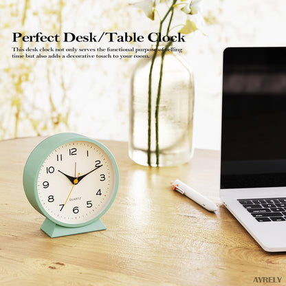 ® 4.5" Analog Alarm Clock, Small Retro Desk Clock and Table Clock