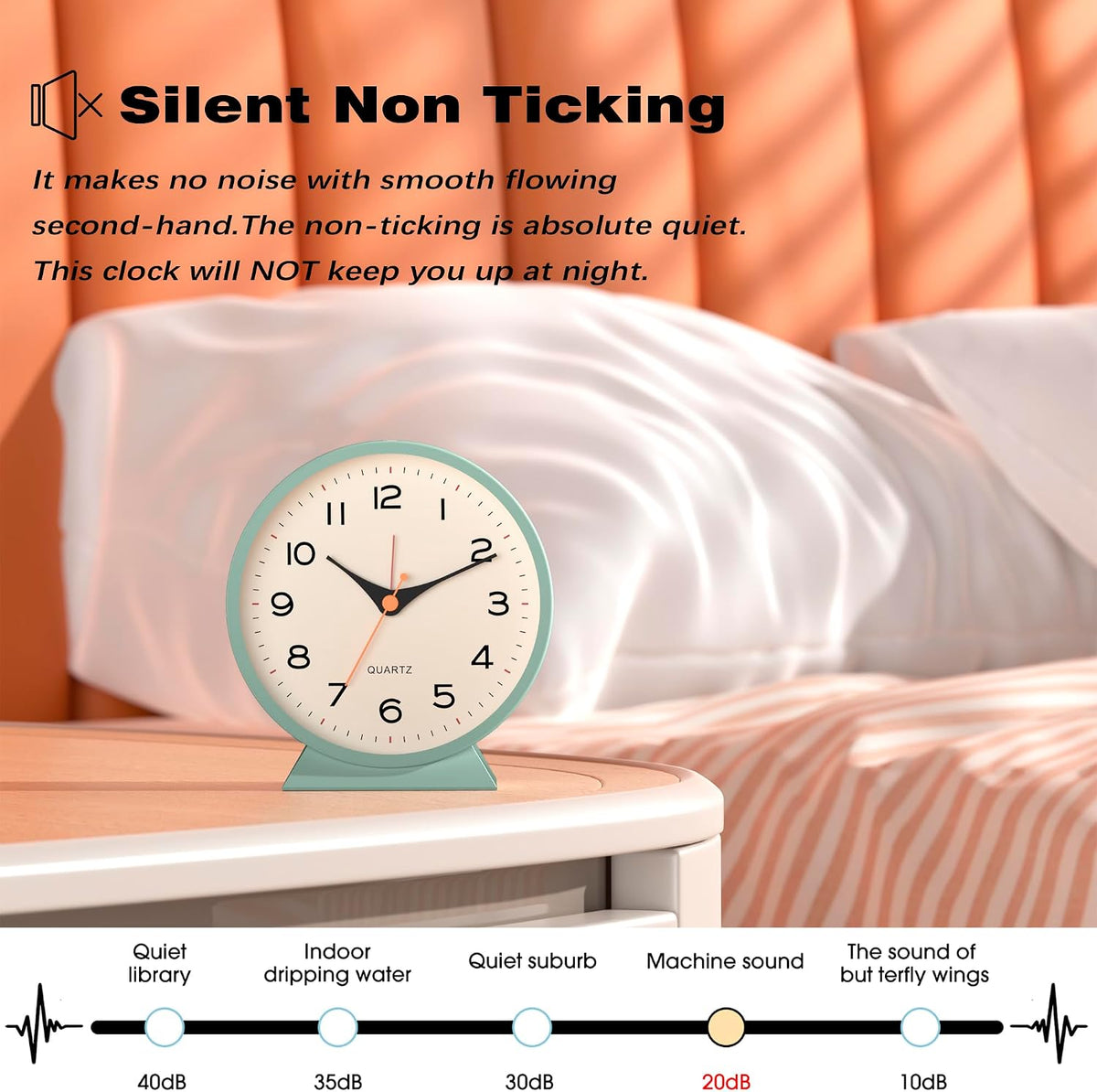 ® 4.5" Analog Alarm Clock, Small Retro Desk Clock and Table Clock