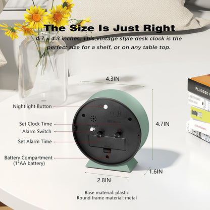 ® 4.5" Analog Alarm Clock, Small Retro Desk Clock and Table Clock