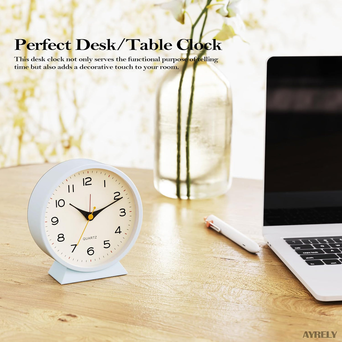 ® 4.5" Analog Alarm Clock, Small Retro Desk Clock and Table Clock