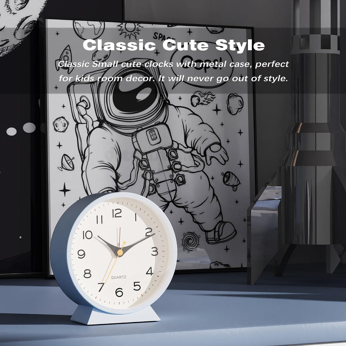 ® 4.5" Analog Alarm Clock, Small Retro Desk Clock and Table Clock