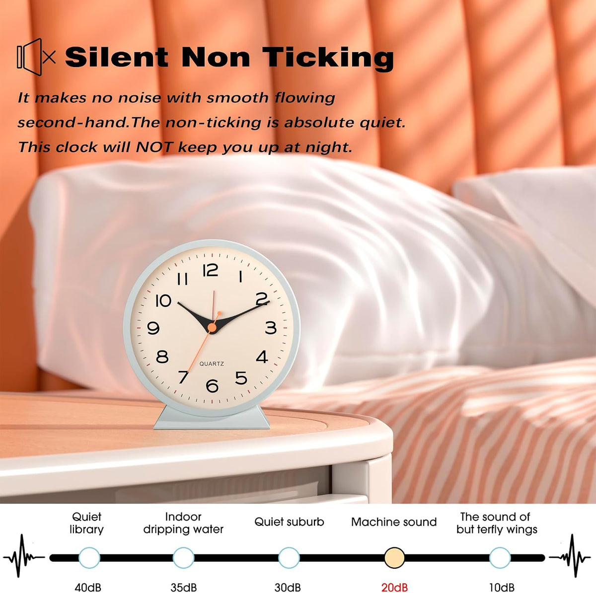 ® 4.5" Analog Alarm Clock, Small Retro Desk Clock and Table Clock