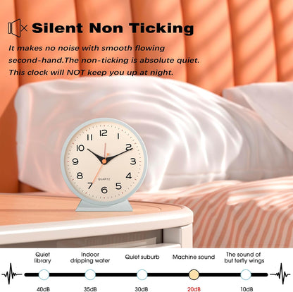 ® 4.5" Analog Alarm Clock, Small Retro Desk Clock and Table Clock