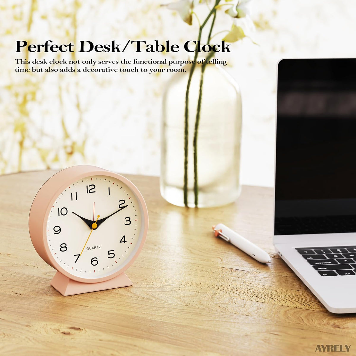 ® 4.5" Analog Alarm Clock, Small Retro Desk Clock and Table Clock
