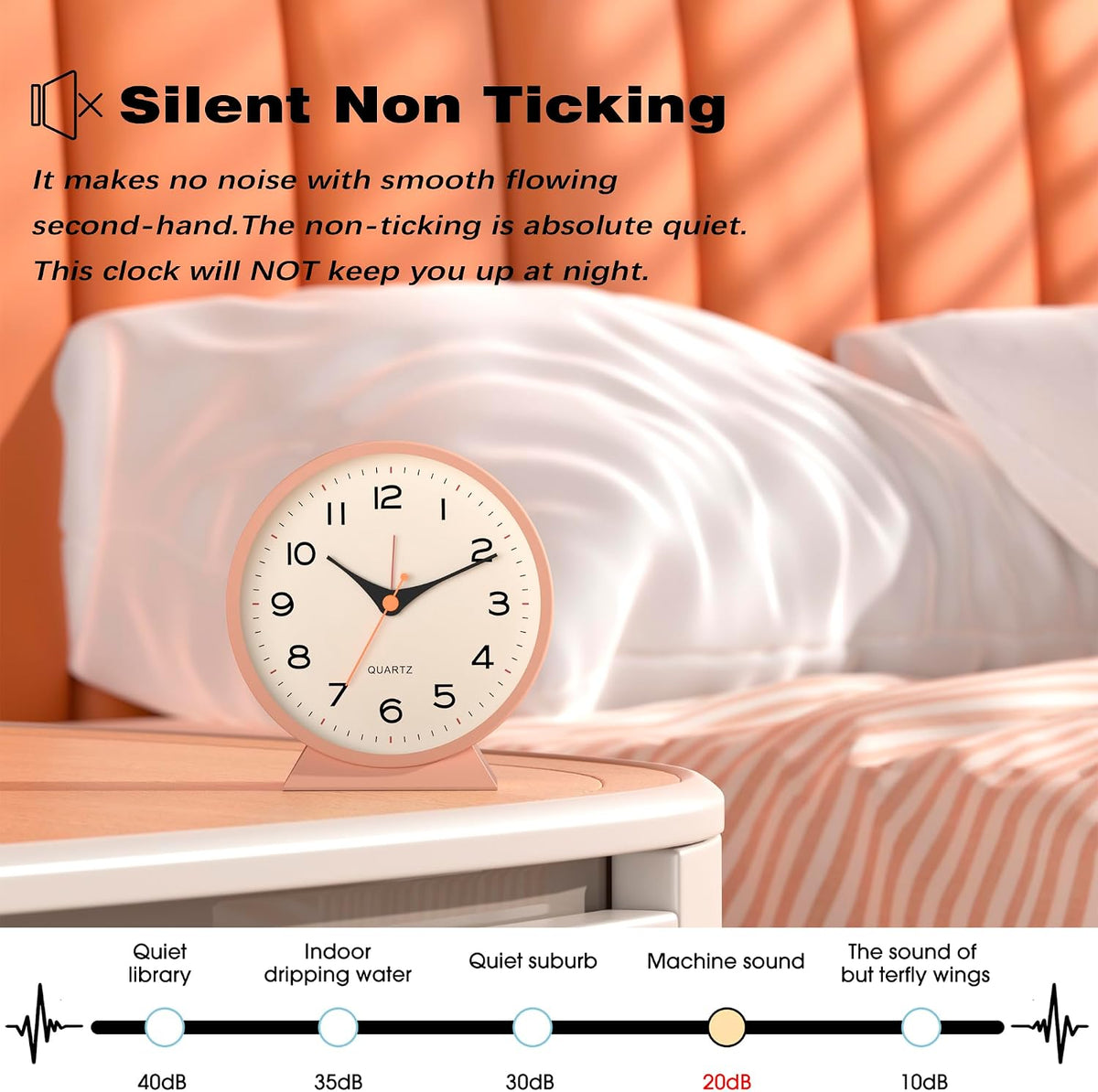 ® 4.5" Analog Alarm Clock, Small Retro Desk Clock and Table Clock