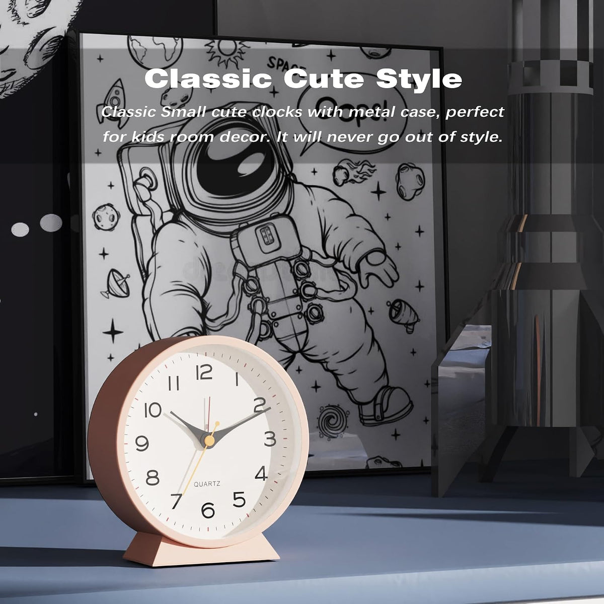 ® 4.5" Analog Alarm Clock, Small Retro Desk Clock and Table Clock